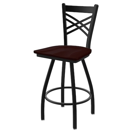 Holland Bar Stool Co 25" Swivel Counter Stool, Black Wrinkle, Dark Cherry Oak Seat X820